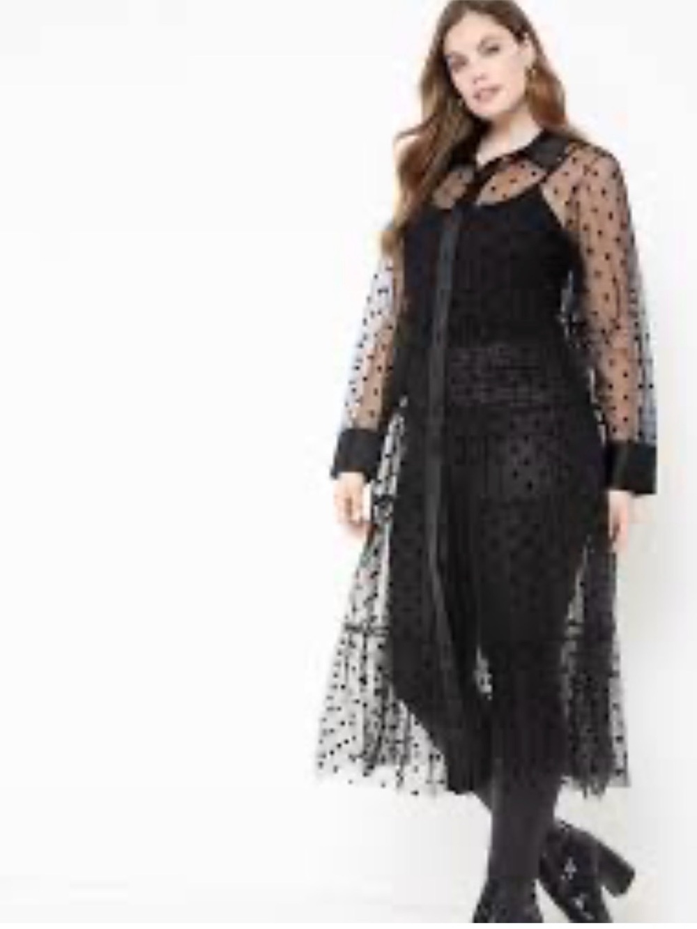 Eloquii Black Sheer Polka Dot Longline Jumpsuit